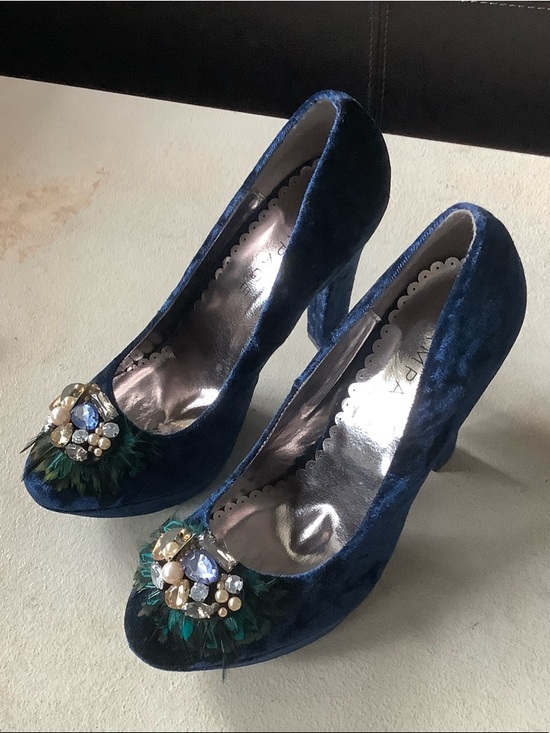 Rampage Shoes - Rampage Navy Blue Velvet Jeweled Heels